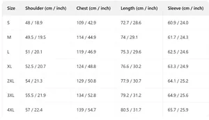 Guide des tailles détaillé pour sweat à capuche homme avec mesures en cm et pouces de S à 4XL
