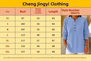 Detailed size chart for women V-neck long sleeve top showing bust and length in XS to 3XL