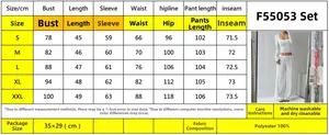 Size chart for striped two-piece set including bust, waist, and length measurements in cm