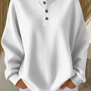 Maglia Henley bianca in tessuto a nido d'ape a maniche lunghe e vestibilità ampia