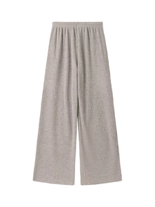 Vue détaillée du pantalon large en maille côtelée à taille haute en couleur beige gris