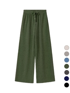 Pantalon large en maille côtelée vert foncé avec cordon de serrage et taille élastique