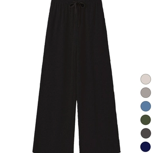 Pantalon large taille haute côtelé pour femme en noir et six couleurs assorties
