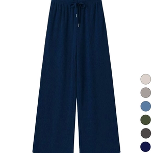 Pantalon large à taille haute en maille côtelée pour femme, disponible en six couleurs