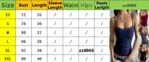 Maattabel met buste en lengte voor deze Y2K slim fit geribbelde korte tanktop