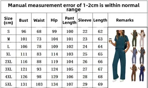 Size chart for two-piece casual short sleeve top and wide-leg pants set from S to 5XL