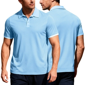 Detail of light blue short sleeve polo shirt showing honeycomb textured breathable fabric
