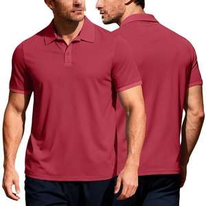 Detailed view of breathable pique cotton fabric on a wine red men's polo shirt with ribbed cuffs