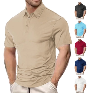 Men's Short Sleeve Polo Shirt Polyester Breathable Solid Color Lapel Button Down Casual Sporty Plain Tops