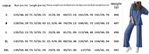 Detailed size chart for women's casual lounge set showing top and pants measurements