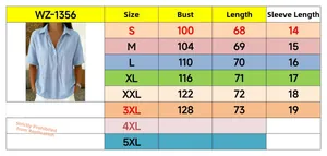 Tableau des tailles pour chemise à manches courtes femme du S au 5XL avec mesures