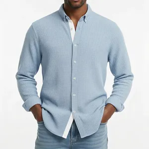 Camicia Casual Da Uomo A Maniche Lunghe In Maglia A Nido D'ape In Poliestere Traspirante Con Colletto Button Down