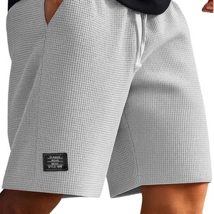 Men's waffle texture casual shorts in light grey with classic drawstring and side pocket