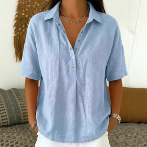 Chemisier Femme Manches Courtes Couleur Unie Revers Boutonné Haut Large Décontracté Vêtements Été Doux Léger Femme Vacances