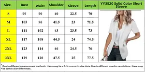 Size chart for women's short sleeve blazer showing measurements for S to 3XL sizes