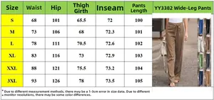 Detailed size chart for women's elastic waist cotton linen wide leg pants S-3XL