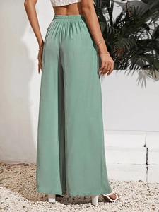 Pantaloni a gamba larga a vita alta verde salvia con elastico in vita e retro silhouette