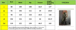Detailed size chart for leopard print jumpsuit with measurements from S to XXL