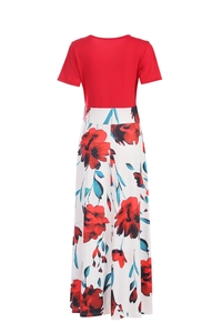 Vue détaillée du dos d'une robe maxi taille haute avec des motifs floraux de pivoine