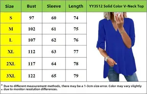 Tabella taglie per camicia in chiffon da donna con scollo a V dalla S alla 3XL