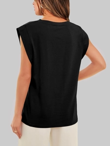 Detailed back view of a black muscle tee with padded shoulders and premium cotton texture