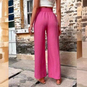 Pantalon large décontracté pour femme rose vif à taille haute élastique et fluide
