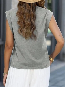 Detail of the muscle tee back view showing gray marl texture and shoulder pad design
