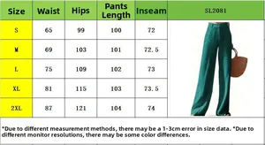 Tabella taglie dettagliata per pantaloni a gamba larga in lino a vita alta da donna
