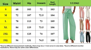 Tabella delle taglie per pantaloni larghi a vita alta con cintura regolabile a fiocco