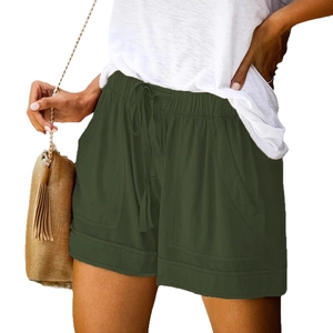 Women's summer high waist drawstring shorts in army green with large utility pockets