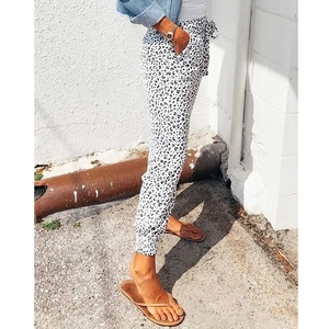 Summer loose leopard print joggers for women with drawstring waist and side pockets