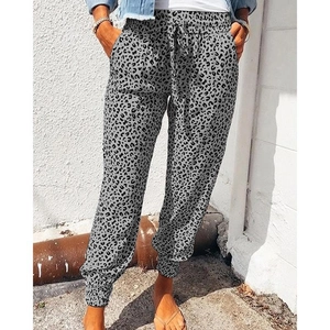 Women's leopard print casual joggers with drawstring elastic waist and side pockets