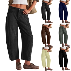 Women's high waist corduroy wide leg trousers available in multiple colors and straight fit
