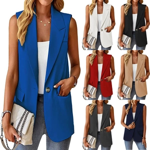 Damen Casual Revers Ein Knopf Tasche Weste Ärmellos Blazer Büro Pendler Open Front Gilet