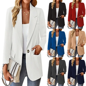 Detail showing various colors of slim fit women blazer with notch lapel and single button
