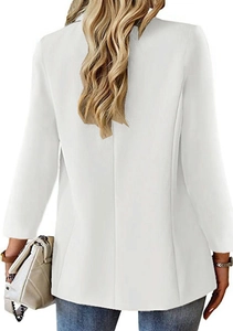 Back view of a white slim-fit blazer with center seam detail for a professional look