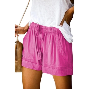 Women's high waist casual shorts in rose pink with drawstring waist and pockets
