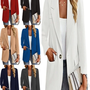 Women Slim Fit Blazer Jacket Solid Color Single Button Lapel Office Casual Business Suit Outerwear For Ladies