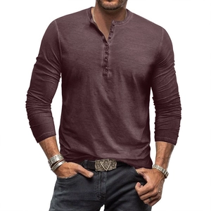 Slim fit long sleeve tie-dye Henley shirt for men with vintage buttoned V-neck design