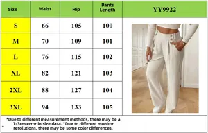 Size chart for women's high waist wide leg trousers with waist and hip measurements