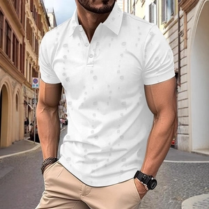 Herren Poloshirt in Weiß mit kurzen Ärmeln und kreisförmigem Lochmuster für Sommer