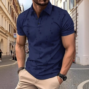 Polo-Shirt für Herren in Dunkelblau mit strukturierter Textur und kurzen Ärmeln für Freizeit