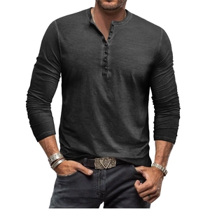 Men's slim fit tie-dye Henley long sleeve t-shirt in dark grey with vintage buttons