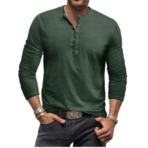 Men's slim fit long sleeve tie-dye Henley shirt in deep green with multi-button placket