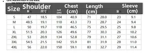Detailed size chart for men's cotton short sleeve T-shirt from size S to 4XL with metrics