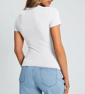 Rear view of a slim-fit white short-sleeve T-shirt highlighting the waist and shoulders