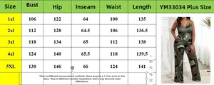 Πίνακας μεγεθών για ολόσωμη φόρμα plus size με τύπωμα παραλλαγής, από 1XL έως 5XL