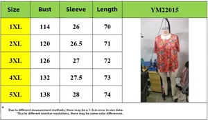 Guía de tallas para top veraniego de flores talla grande con medidas detalladas