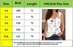 Tableau des tailles pour débardeur fleuri grande taille avec col en V et mesures