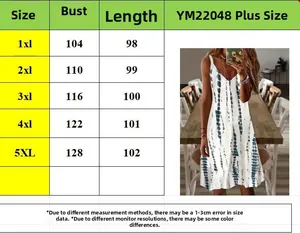 Size chart for plus size off-shoulder printed dress with blue and white tie-dye pattern
